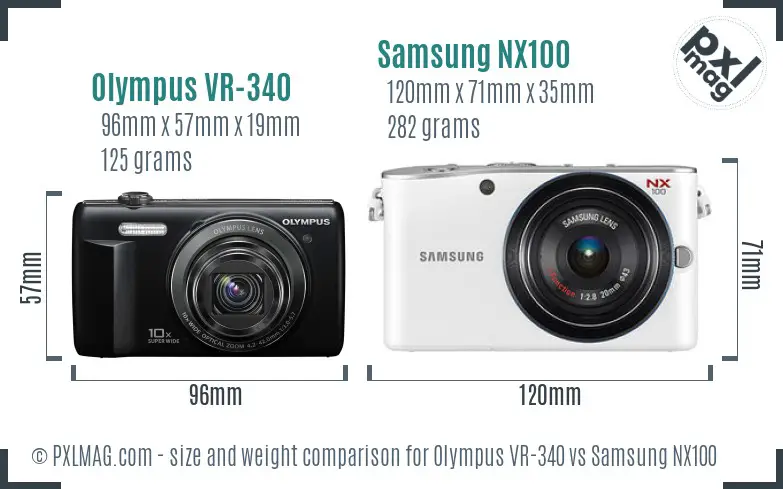 Olympus VR-340 vs Samsung NX100 size comparison