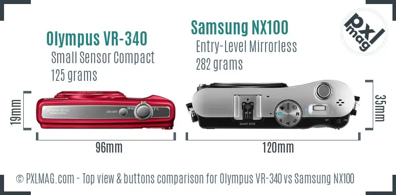 Olympus VR-340 vs Samsung NX100 top view buttons comparison