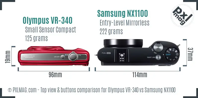 Olympus VR-340 vs Samsung NX1100 top view buttons comparison