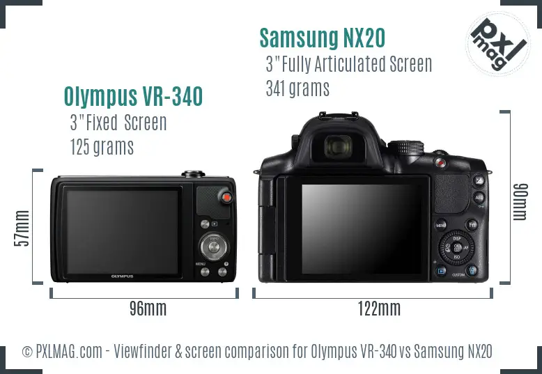 Olympus VR-340 vs Samsung NX20 Screen and Viewfinder comparison