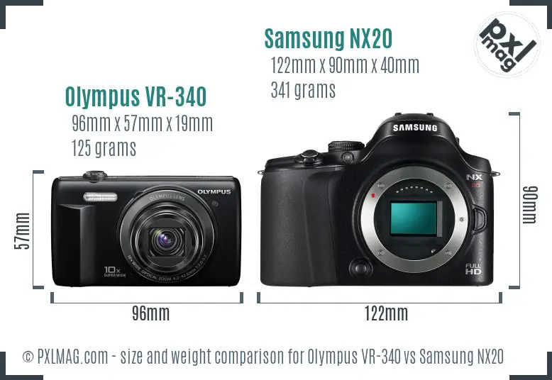 Olympus VR-340 vs Samsung NX20 size comparison