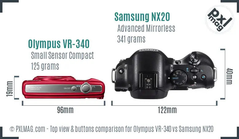 Olympus VR-340 vs Samsung NX20 top view buttons comparison