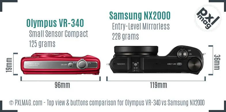 Olympus VR-340 vs Samsung NX2000 top view buttons comparison