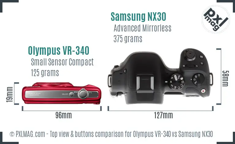 Olympus VR-340 vs Samsung NX30 top view buttons comparison Olympus VR-340 vs Samsung NX30 top view buttons comparison