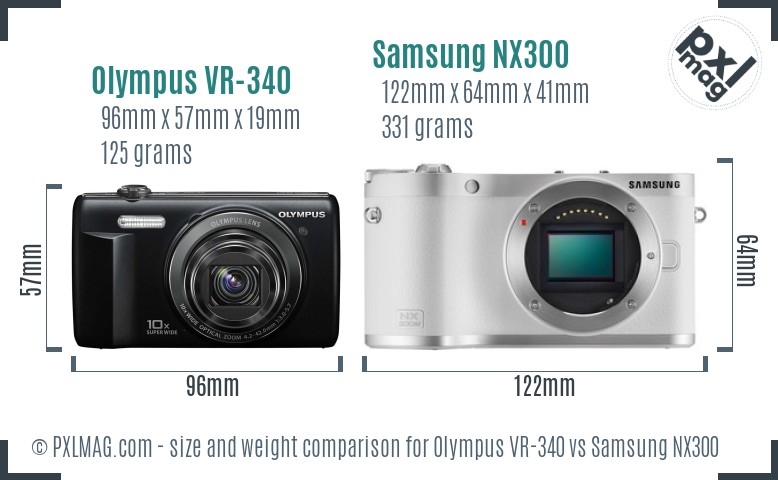 Olympus VR-340 vs Samsung NX300 size comparison