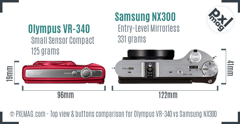 Olympus VR-340 vs Samsung NX300 top view buttons comparison
