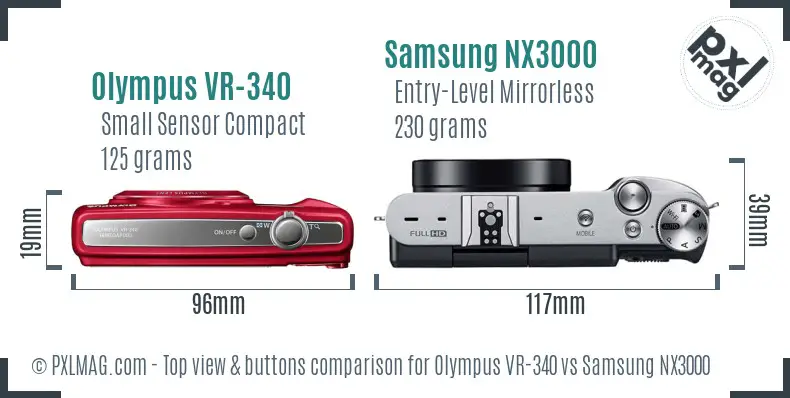 Olympus VR-340 vs Samsung NX3000 top view buttons comparison Olympus VR-340 vs Samsung NX3000 top view buttons comparison