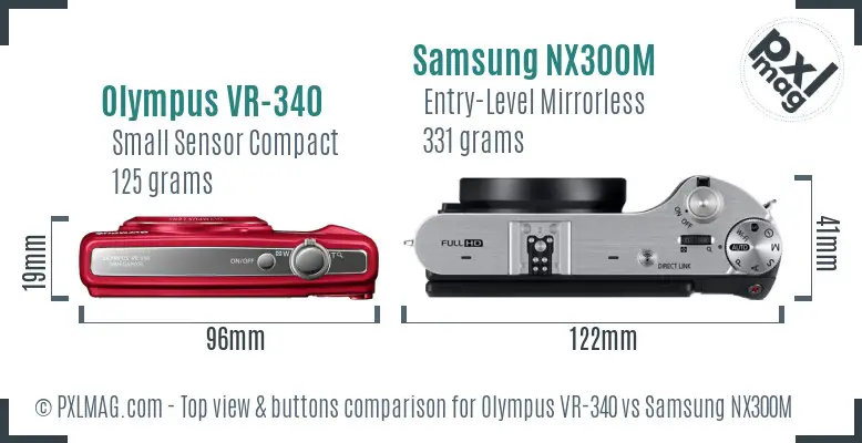 Olympus VR-340 vs Samsung NX300M top view buttons comparison