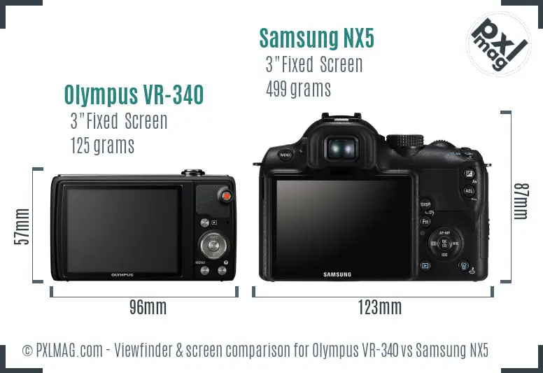 Olympus VR-340 vs Samsung NX5 Screen and Viewfinder comparison