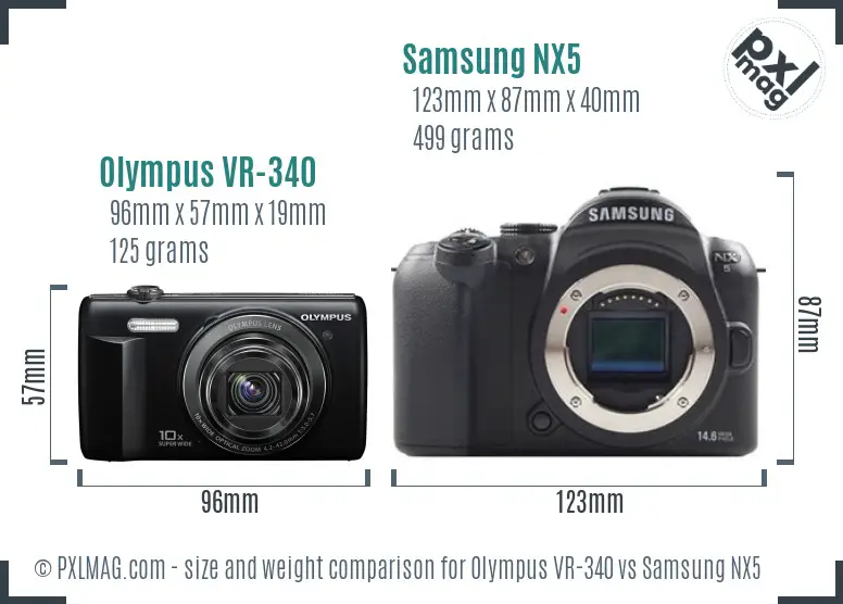 Olympus VR-340 vs Samsung NX5 size comparison