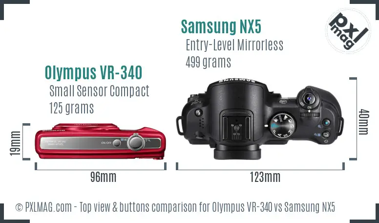 Olympus VR-340 vs Samsung NX5 top view buttons comparison