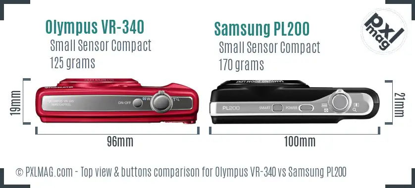 Olympus VR-340 vs Samsung PL200 top view buttons comparison Olympus VR-340 vs Samsung PL200 top view buttons comparison