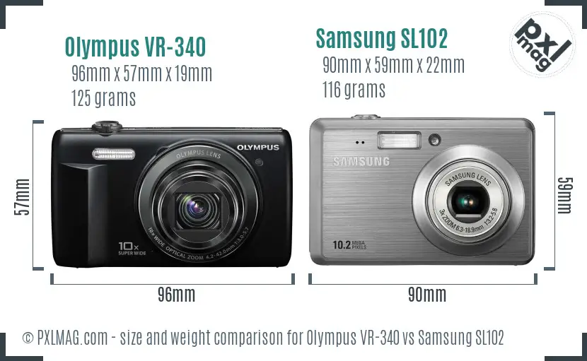 Olympus VR-340 vs Samsung SL102 size comparison