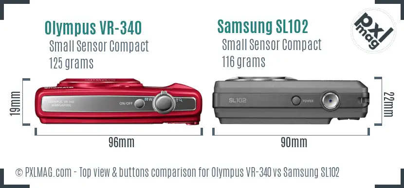 Olympus VR-340 vs Samsung SL102 top view buttons comparison