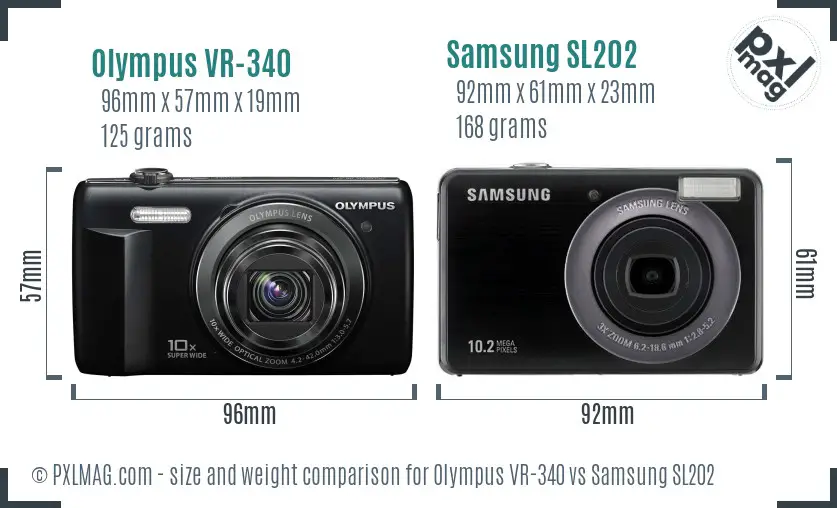 Olympus VR-340 vs Samsung SL202 size comparison