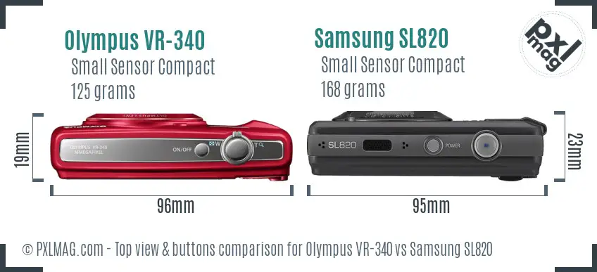 Olympus VR-340 vs Samsung SL820 top view buttons comparison