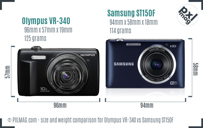 Olympus VR-340 vs Samsung ST150F size comparison