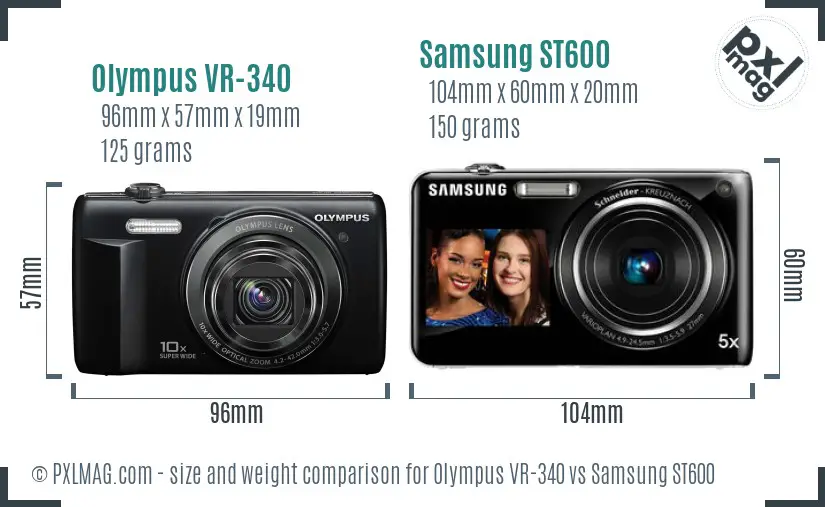 Olympus VR-340 vs Samsung ST600 size comparison