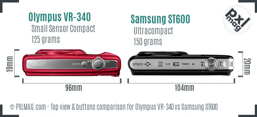 Olympus VR-340 vs Samsung ST600 top view buttons comparison