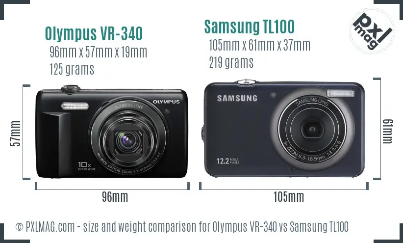 Olympus VR-340 vs Samsung TL100 size comparison Olympus VR-340 vs Samsung TL100 size comparison