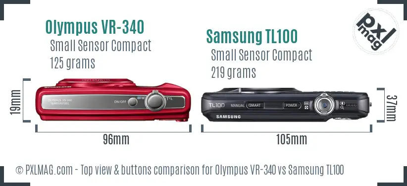 Olympus VR-340 vs Samsung TL100 top view buttons comparison Olympus VR-340 vs Samsung TL100 top view buttons comparison