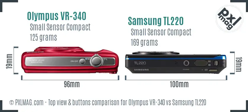 Olympus VR-340 vs Samsung TL220 top view buttons comparison