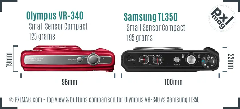 Olympus VR-340 vs Samsung TL350 top view buttons comparison Olympus VR-340 vs Samsung TL350 top view buttons comparison