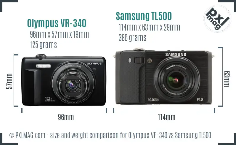Olympus VR-340 vs Samsung TL500 size comparison