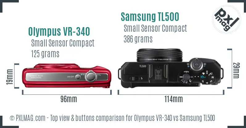 Olympus VR-340 vs Samsung TL500 top view buttons comparison
