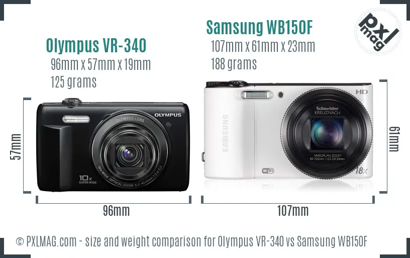 Olympus VR-340 vs Samsung WB150F size comparison Olympus VR-340 vs Samsung WB150F size comparison