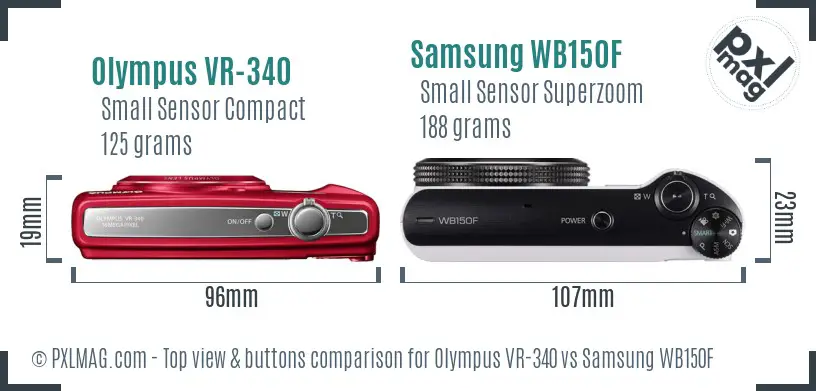 Olympus VR-340 vs Samsung WB150F top view buttons comparison Olympus VR-340 vs Samsung WB150F top view buttons comparison