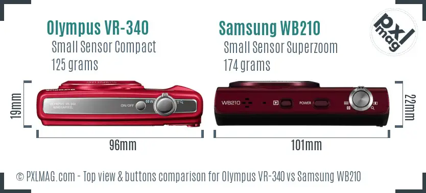 Olympus VR-340 vs Samsung WB210 top view buttons comparison