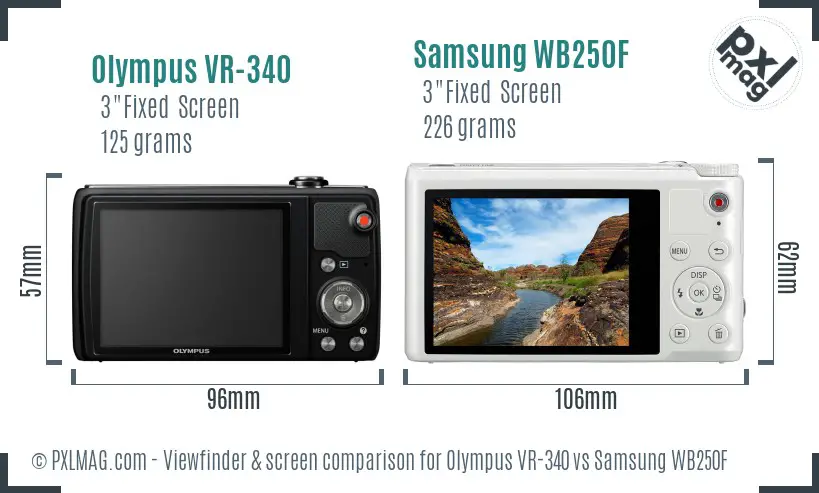 Olympus VR-340 vs Samsung WB250F Screen and Viewfinder comparison