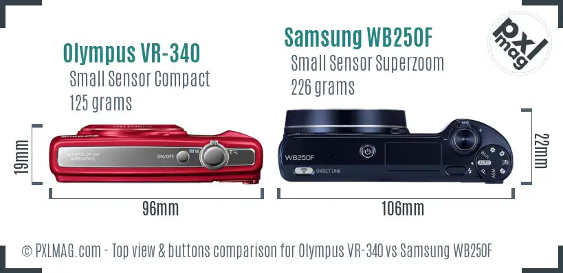 Olympus VR-340 vs Samsung WB250F top view buttons comparison