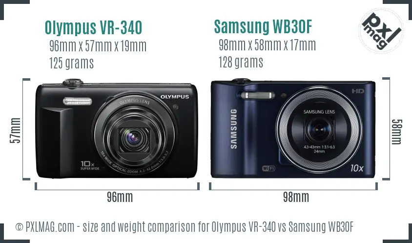 Olympus VR-340 vs Samsung WB30F size comparison