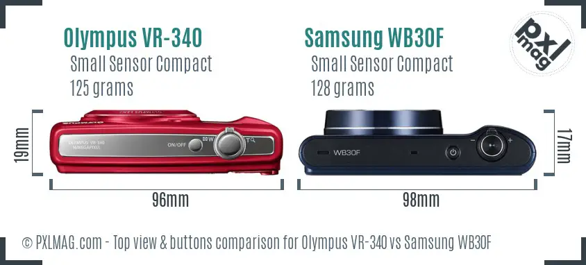 Olympus VR-340 vs Samsung WB30F top view buttons comparison