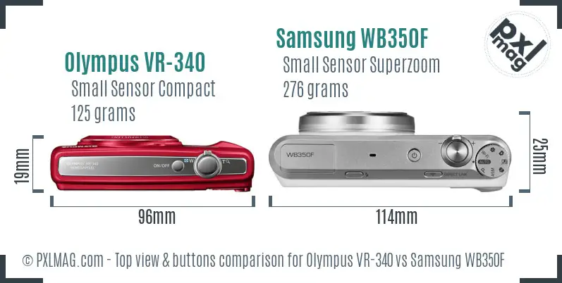 Olympus VR-340 vs Samsung WB350F top view buttons comparison Olympus VR-340 vs Samsung WB350F top view buttons comparison