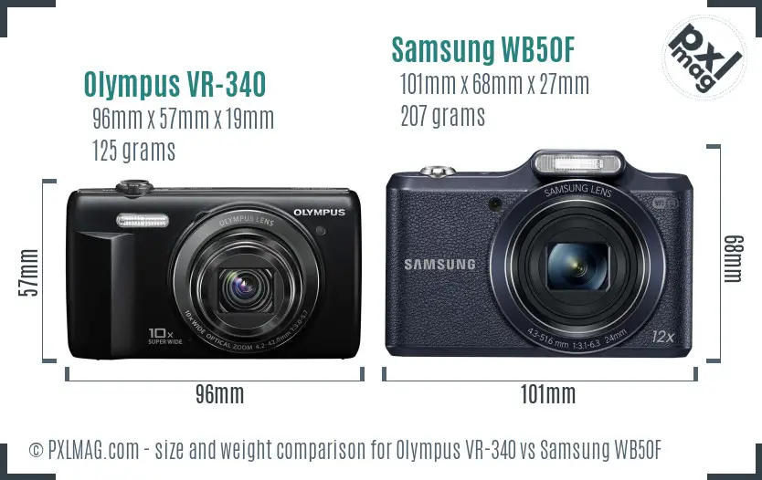 Olympus VR-340 vs Samsung WB50F size comparison