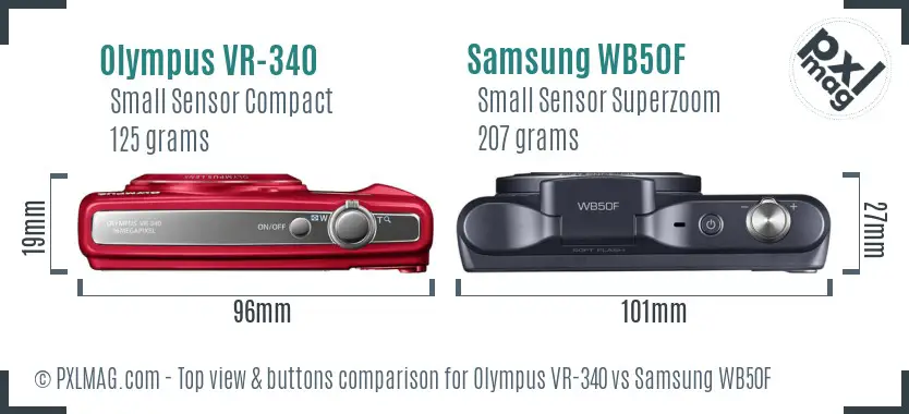 Olympus VR-340 vs Samsung WB50F top view buttons comparison