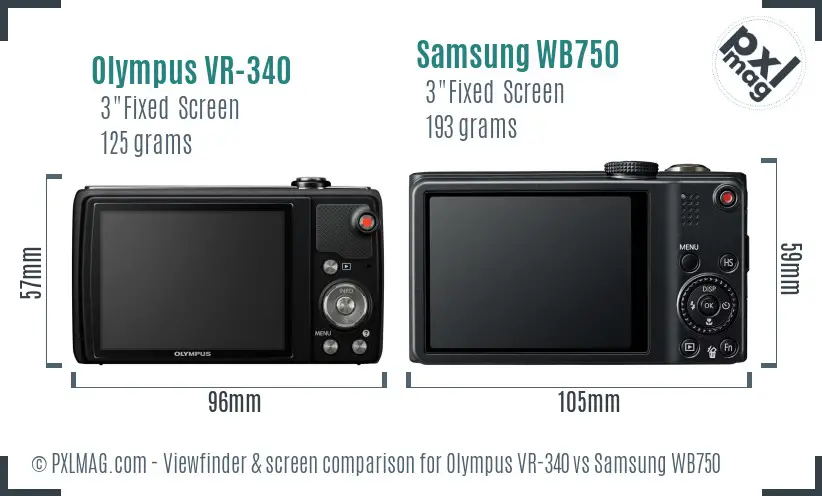 Olympus VR-340 vs Samsung WB750 Screen and Viewfinder comparison