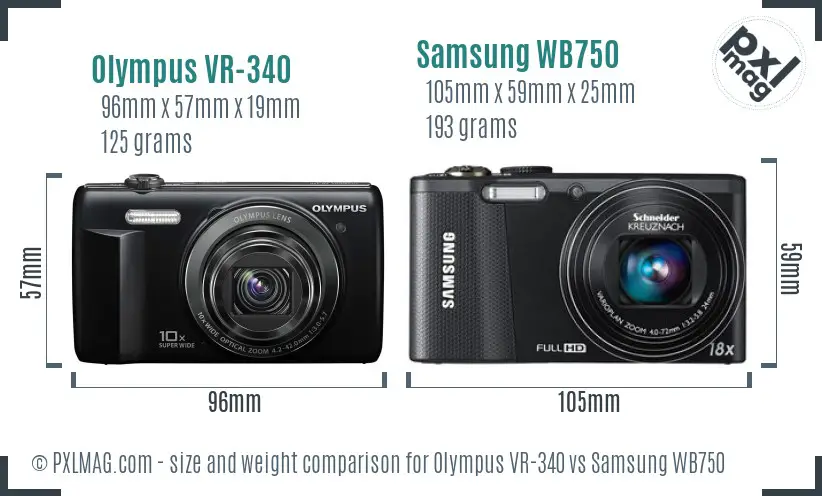 Olympus VR-340 vs Samsung WB750 size comparison