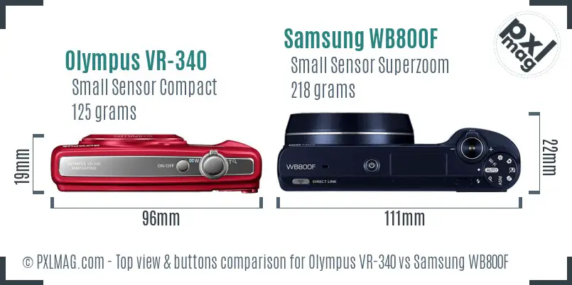 Olympus VR-340 vs Samsung WB800F top view buttons comparison Olympus VR-340 vs Samsung WB800F top view buttons comparison