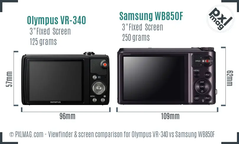 Olympus VR-340 vs Samsung WB850F Screen and Viewfinder comparison