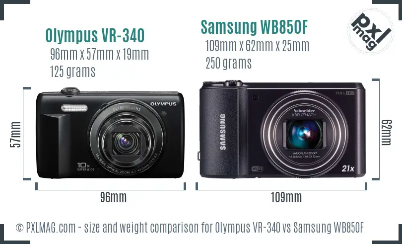 Olympus VR-340 vs Samsung WB850F size comparison