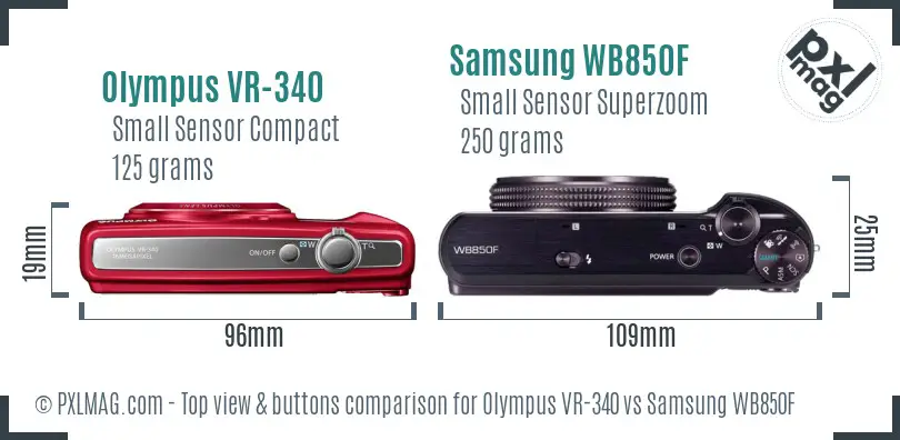 Olympus VR-340 vs Samsung WB850F top view buttons comparison