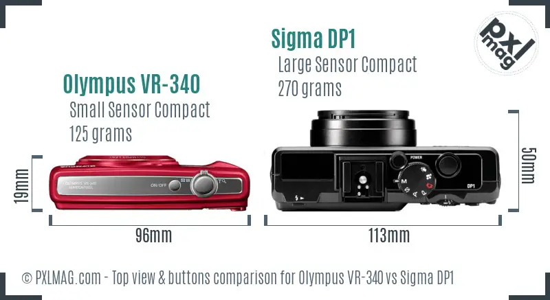 Olympus VR-340 vs Sigma DP1 top view buttons comparison