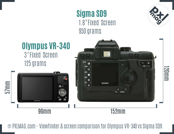 Olympus VR-340 vs Sigma SD9 Screen and Viewfinder comparison