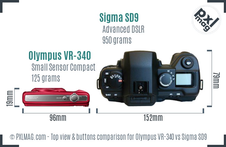 Olympus VR-340 vs Sigma SD9 top view buttons comparison