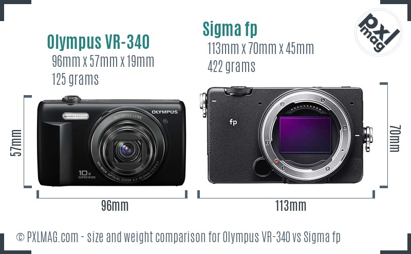 Olympus VR-340 vs Sigma fp size comparison