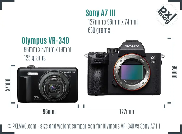 Olympus VR-340 vs Sony A7 III size comparison